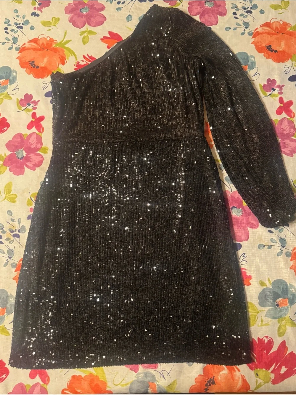 1.STATE One Shoulder Black Sequin Cocktail Dress Long Sleeve Party Women’s M